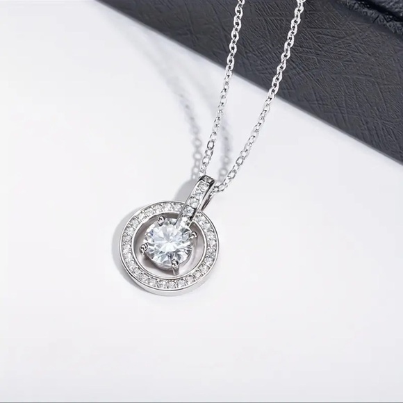 1CT Moissanite Pendant Platinum Plated Necklace - Picture 2 of 4